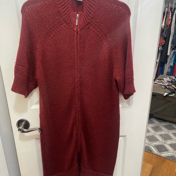 Coldwater creek sweater dress shortsleeve medium rust color zip up - Picture 2 of 10